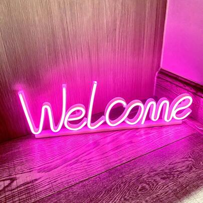 1pc High Brightness Welcome Shape Neon Light Sign, LED Neon Light Battery Or USB Powered Decorative Lamp, Welcome Size 15.3x4.6in/About 39x11.8cm Suitable For Room, Dorm, Bar, Party, Supermarket, Shop, Birthday, Party, Home Decor, Christmas Gift