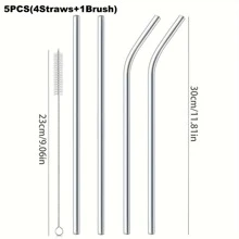 5/10pcs Cup Replacement Straws - 304 Stainless Steel, Reusable, Extra Long With Cleaning Brush - Compatible With 40 Oz Tumbler For Smoothies And Iced Coffee, Kitchen, Christmas Gift,School Supplies - Silver - View 15
