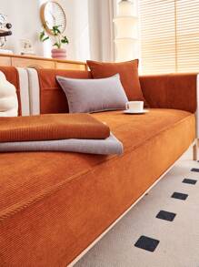 1pc Retro Solid Color Sofa Cushion, Four-Season Universal 2024 New Light Luxury Anti-Scratch Sofa Cover - Orange - View 3