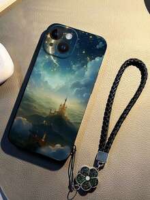 梅花手環，月亮和雲城堡繪製的手機殼，帶有直邊孔，防摔，三維卡通P13，適用於IPhone，三星，紅米和小米手機 - 彩色 - 查看 1