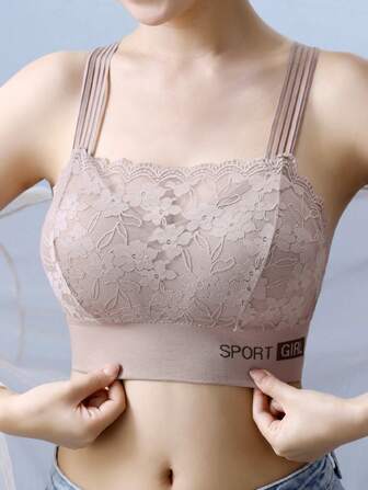 Women Lingerie: Lace Wrapped Chest Backless Vest With Padding, Prevent Light-Transmission Bra, Push-Up Bra With Soft And Breathable Texture, V-Shaped Beauty Back And Anti-Sagging Sports Bra In White