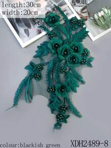 XDH2489現貨彩色3D刺繡綴飾婚紗配件網紗蕾絲DIY表演服裝刺繡花長度:30CM/寬度:20CM - 綠色 - 查看 2