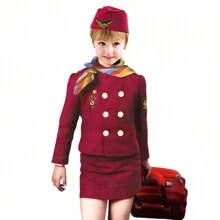 Accesorios para niños de conjunto de azafata de vuelo. Incluye sombrero de aeromoza para niñas, para disfraces de Halloween y cosplay de carrera - Rojo - Ver 4