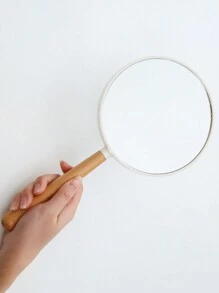 Wooden Handled Makeup Mirror, 1pc 12.4 Inch Makeup Mirror, Handheld Mirror With Wooden Handle, Cosmetic Unilateral Mirror, Double Sided Magnifying Mirror, Wooden Dressing Mirror - Multicolor - View 5