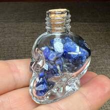 1 Unidad Botella de Deseos con Cabeza de Calavera de Triturado de Cristal Natural, Piedra de Cristal en Bruto, Decoración del Hogar