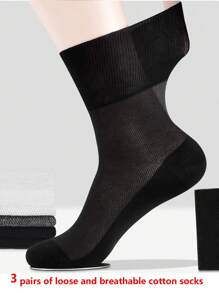 3 Pairs Men's Loose Top Breathable Deodorizing Cotton Socks, Thin Mesh Design Suitable For Thick Legs, Middle-Aged And Elderly, Summer