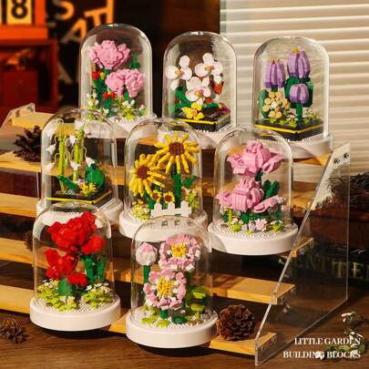 Kit de construção de árvore de bonsai rosa - adequado para séries de plantas adultas - blocos de construção DIY com tampa, adequados para relaxamento e decoração de sala de criatividade