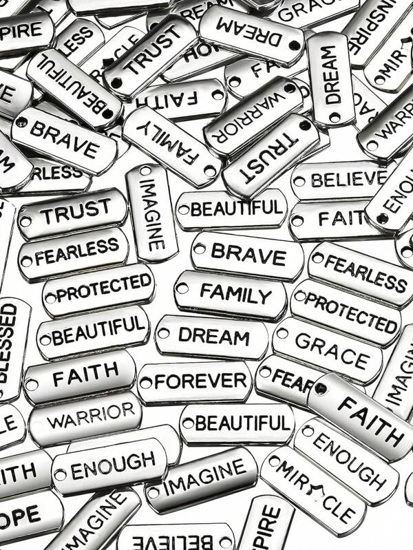 10/20/40pcs Silver Alloy Word Charms Pendants Engraved Motivational Jewelry Making Accessories For DIY Necklaces, Bracelets, Key Chains