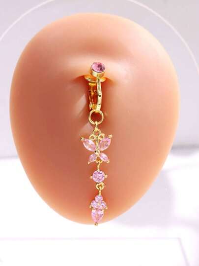 One Butterfly Embellished Faux Piercing Navel Ring Women Jewelry