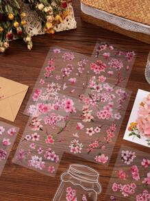 6 Sheets PET Waterproof Pink Sakura Series Journal Decorative Stickers Pre-Cut (Single Pack),School Supplies,Back To School - Pink - View 3
