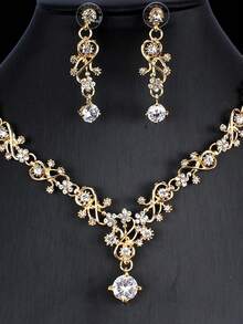 yijiangbeiting 3件新娘珠寶套裝，包括立體立體水滴項鍊、白色珍珠串和幾何水波鏈，適合歐美風格的女性 - 彩色 - 查看 5