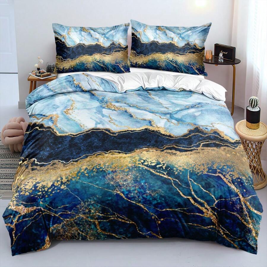 2/3pcs 3D Starry Sky & Marble Pattern Bedding Set, Extra Large, Purple Bedding Set (Size: 135x200cm, Includes 1 Pillowcase Only) - Multicolor - View 1