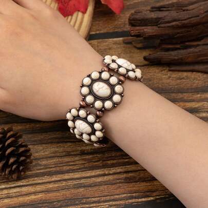 Una nueva pulsera elástica de cuentas turquesas con estilo bohemio, vintage y de moda europeo y americano