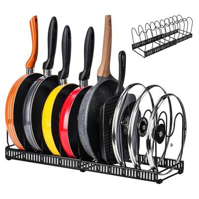 LIVINGANDHOME Living And Home Expandable Pot Pan Organizer Rack With 10 Adjustable Compartments,Pot Lid Organizer Holder,Pan Organizer Rack,Kitchen Storage Shelf Organizer For Cabinet Countertop Cupboard