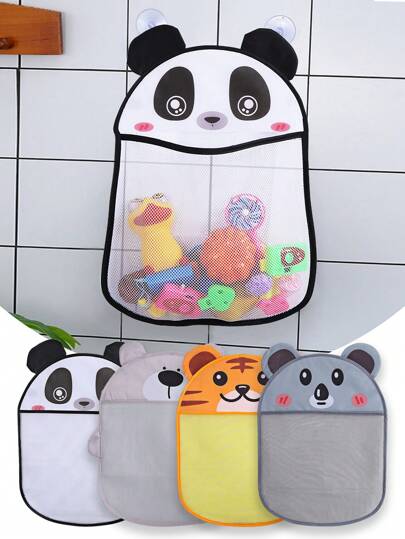 1 pezzo Rete organizzatrice di giocattoli da bagno per bambini/neonati, borsa di stoccaggio, borsa di stoccaggio a forma di cartone animato con ventosa, cestino di stoccaggio da appendere in bagno, borsa di drenaggio da appendere in bagno, design ad alta capacità