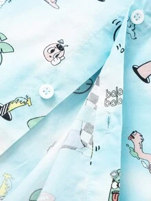 Balabala 男童短袖衬衫，男童服装男童夏季上衣，印花衬衫 - 藍白色 - 查看 6