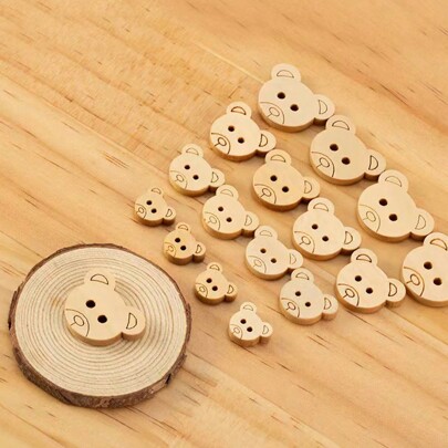 20pcs Natural Wooden Buttons, Brown Wood Sewing Buttons With Bear Head Shape, Great For Clothing, Bags, Hats, Coats, Sweaters, Shirts, Gift Wrapping And Decoration