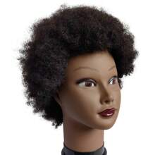 African Curly Human Mannequin Head, Hairdressing Practice Training Model, Ideal For Braiding And Dyeing Hairstyles - màu đen - Xem 2