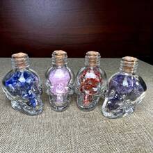 1 Unidad Botella de Deseos con Cabeza de Calavera de Triturado de Cristal Natural, Piedra de Cristal en Bruto, Decoración del Hogar