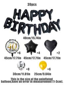 39入組40歲生日氣球套裝，包括16吋字母形狀氣球和18吋圓星形狀氣球，適用於生日派對裝飾