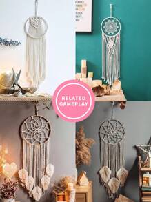 Conjunto de 3 bastidores de bordado em ponto cruz bege feitos à mão, feitos de bambu, usados para apanhador de sonhos, penas, gramado externo, decoração de casamento, parede de sala, decoração de quarto, sino de vento, anel interno com pingente estilo Mori, moldura de ornamento de tecelagem com pingente para presente de festival.