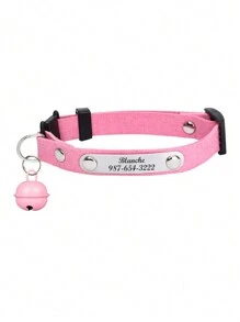 1pc Personalized Pink Cat Bell Collar, Plush Cat Collar, Customizable With Pet Name, Contact Information, Address And Other Details, Engraved Anti-Lost Pet Collar, Suitable For Small And Medium-Sized Cats