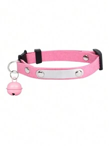 1pc Personalized Pink Cat Bell Collar, Plush Cat Collar, Customizable With Pet Name, Contact Information, Address And Other Details, Engraved Anti-Lost Pet Collar, Suitable For Small And Medium-Sized Cats