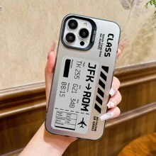 1pc Black Anti-Drop Acrylic Colorful IMD Double-Sided Airplane Ticket Camera Protection Case Compatible With IPhone Apple Mobile Phone Cover - Silver - View 1