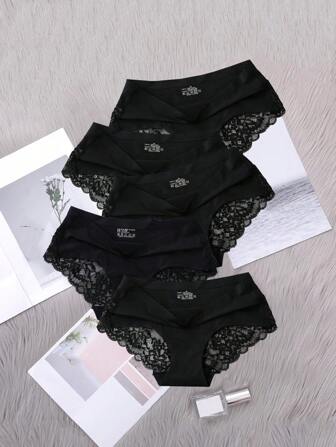 5pcs/Pack Women's Lace Trimmed Low-Waist Seamless Breathable Sexy Triangular Panties
