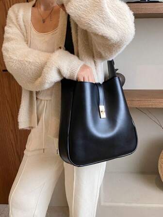 New Fashion Four Seasons Solid Color Large Capacity Tote Bag Bucket Bag Casual Versatile Commuter Shoulder Crossbody Bag For Women