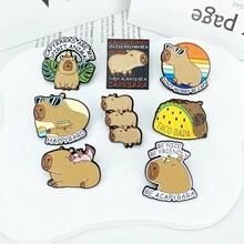 8 件可爱动物创意徽章套装，个性化 - 水獭、蜜蜂、鸟、汉堡包、太阳镜、叶形彩绘合金胸针，多功能卡通首饰，适合日常服装、包包和夹克 - 彩色 - 查看 1