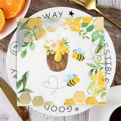 20 unidades Servilletas de fiesta de abeja, servilletas de papel desechables con panal de abeja amarillo para fiesta de revelación de sexo, toallas de mano para invitados, servilletas decorativas de papel para bebidas para el Día Feliz de la Abeja, picnic de primavera y verano, cumpleaños de abeja, baby shower, aniversario, sirve para 20 personas, vuelta al colegio, Día de San Valentín
