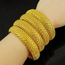 1/2/4pcs 24K Gold Plated Dubai Style Bangle Bracelet, Charm Jewelry Gift For Women, Wedding, Party, African/Arabian Handmade - Horse Eye - View 3