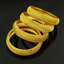 1/2/4pcs 24K Gold Plated Dubai Style Bangle Bracelet, Charm Jewelry Gift For Women, Wedding, Party, African/Arabian Handmade - Horse Eye - View 4