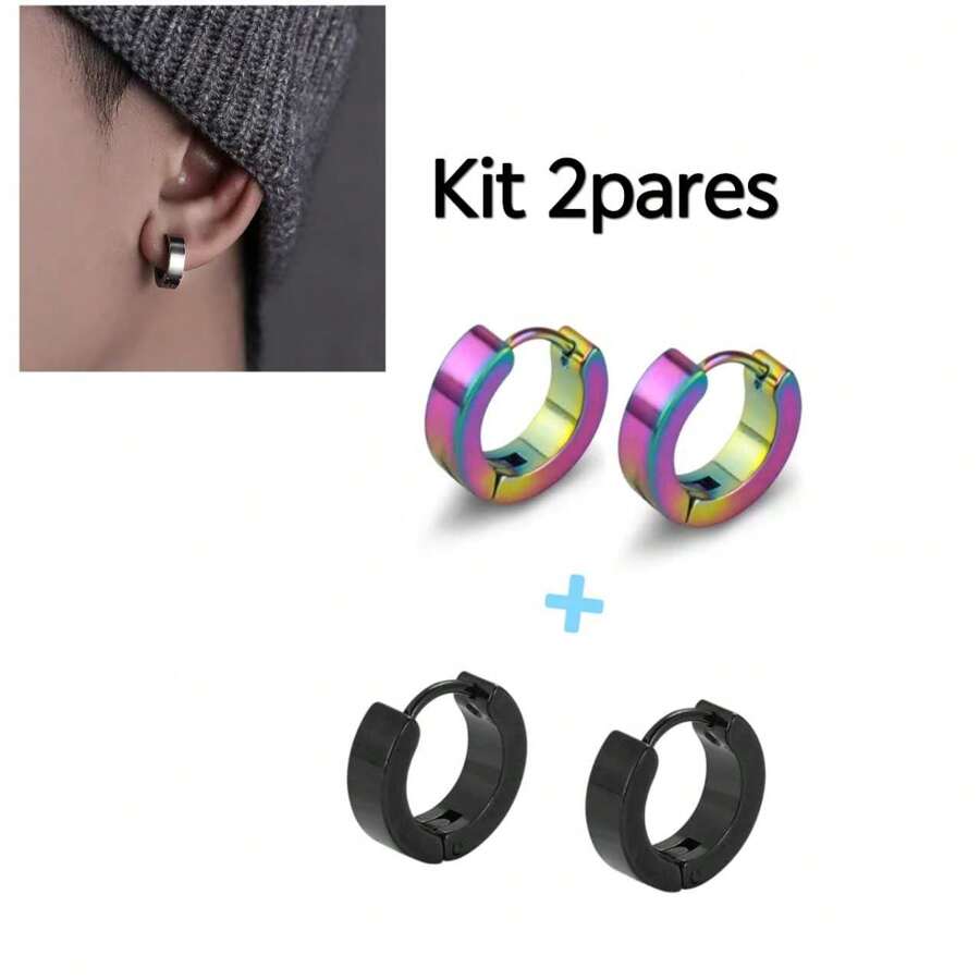 Women Hoop Earrings - Preto + colorido - 查看 1