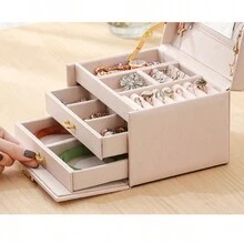 3層皮革珠寶盒附2個抽屜，公主風格珠寶收納盒 - 彩色 - 查看 5