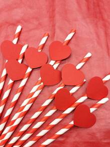 Set Of 10 Pink Heart-Shaped Plastic Reusable Straws, Adorable Straws For Drinking Coffee And Milk, Perfect Valentine's Day Gift, Suitable For Birthday, Wedding, Cocktail Parties - Red Paper Straws - View 4