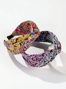 Boho面料時尚寬邊面料時尚腰果復古大花2入組頭帶髮飾 - 彩色 - 查看 9