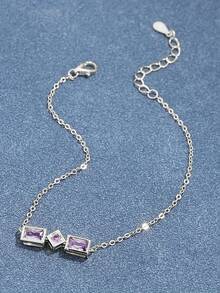 1 Miếng Bạc 925 Thanh lịch Đúng mốt Màu tím Khối Zirconia  Hình Học Vòng tay - Màu tím - Xem 3