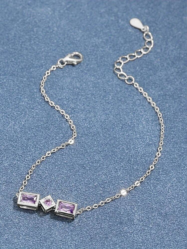 1 Miếng Bạc 925 Thanh lịch Đúng mốt Màu tím Khối Zirconia  Hình Học Vòng tay - Màu tím - Xem 3