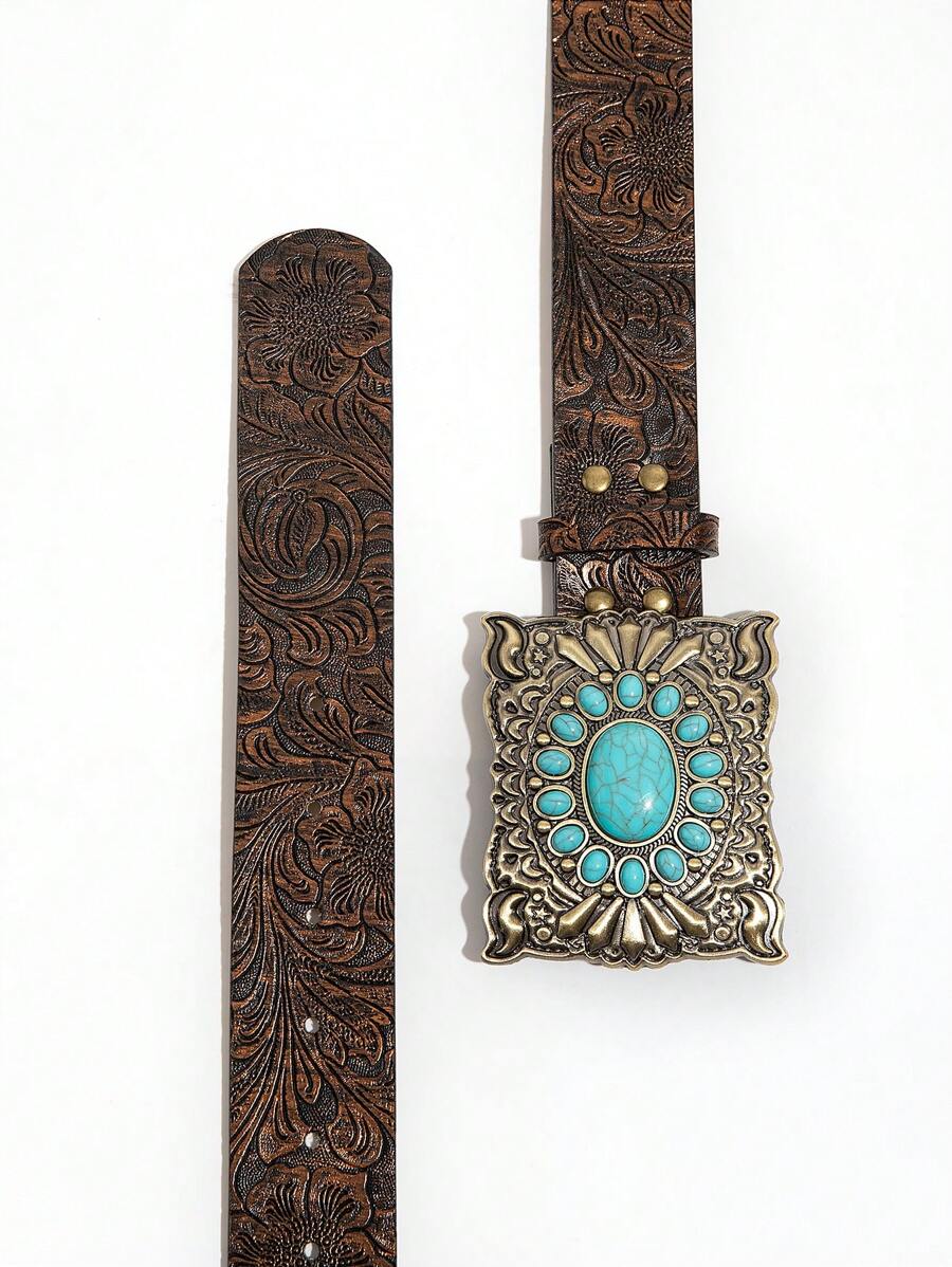 1 chiếc thắt lưng thời trang nữ phong cách Bohemian dập nổi đính đá quý khảm Boho Halloween mùa hè, trường học mùa thu, mùa thu, Halloween - Đồng - Xem 1