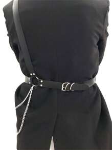 男式 PU 皮革链式身体装饰带束带束缚肌肉吊带万圣节