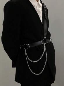 男式 PU 皮革链式身体装饰带束带束缚肌肉吊带万圣节