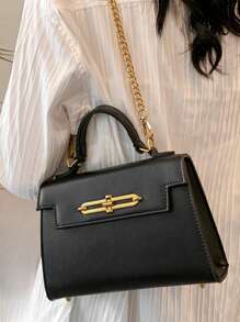 女性優雅方形手提包，配有精美配件，可斜背或手提，時尚黑色包袋具有高端感 - 黑色 - 查看 6