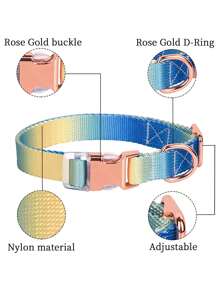 1 Personalized Yellow-Blue Gradient Colorful Pet Collar, Made Of Nylon, Can Be Customized With Pet Name, Contact Information, Address And Other Details, Engraved With Letters To Prevent Pets From Being Lost, Suitable For Large, Medium And Small Dogs