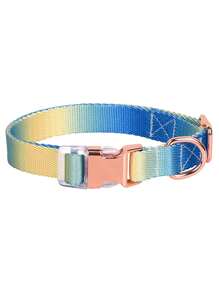 1 Personalized Yellow-Blue Gradient Colorful Pet Collar, Made Of Nylon, Can Be Customized With Pet Name, Contact Information, Address And Other Details, Engraved With Letters To Prevent Pets From Being Lost, Suitable For Large, Medium And Small Dogs