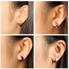 Women Hoop Earrings - Preto + Dourado - Xem 3
