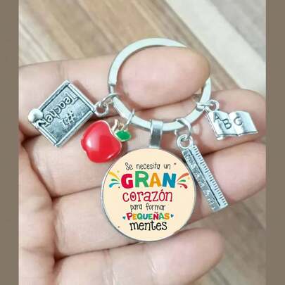 Mejor llavero de maestro con amor 2024 Nuevo llavero de maestro Llavero con colgante de carta de agradecimiento al maestro Colgante de cristal de vidrio Llavero de regalo para maestros Accesorio de coche escolar Gótico lindo Y2k