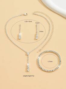 4pcs Gold-Toned Party-Inspired Fashionable Simple Popular Jewelry Set, Including Necklace, Earrings, Bracelet,  For Cross-Border Wedding Accessories - Multicolor - View 4
