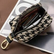 Plaid Key Case Universal Car Key Holder Simple Fashion Large Capacity Waist Bag Multi-Function Zipper Coin Purse Card Bag Key Holder Key Case School Supplies Teacher Gifts Back To School For Women Mini Wallet - Black - View 2
